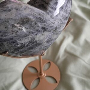 Gray and Black Stone Heart on Gold Stand